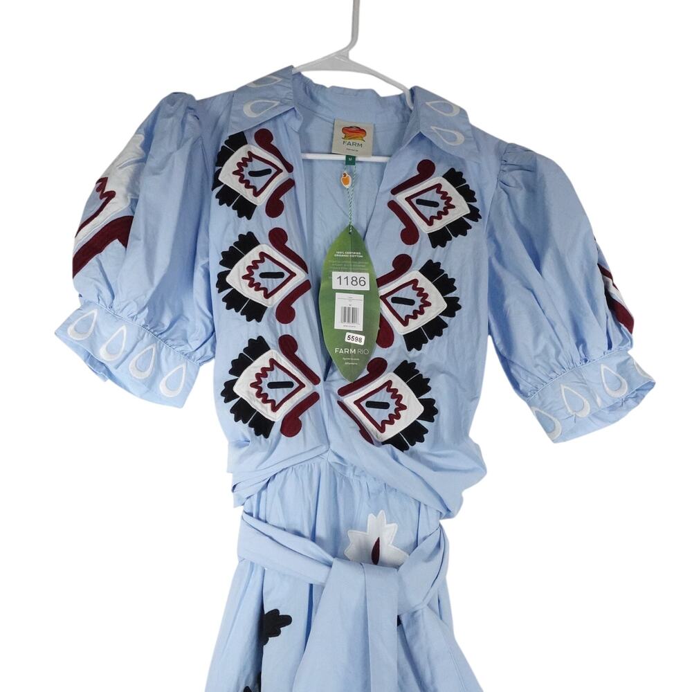 NWT Farm Rio Women's Medium Blue Artisanal Short Sleeve Maxi Dress $410 Boho New - Picture 4 of 16